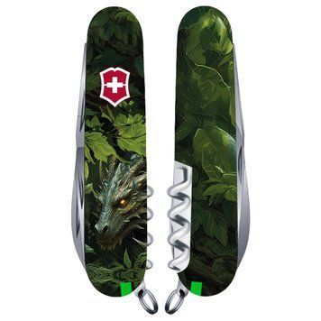 Складаний ніж Victorinox HUNTSMAN ZODIAC Зелений дерев'яний дракон 1.3713.3.Z3240p Vx13713.3_Z3240p фото